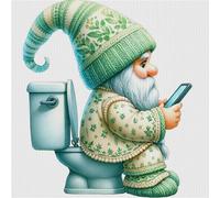 Hi-Y2Kgirls Gnome Cross Stitch Kits for Adults, Pre-Printed Stamped Gnome Toilet Full Embroidery Eco-Cotton Thread 18CT Printed Needlework Kit DIY Artwork for Adults Beginners Girls Home Wall