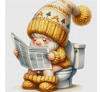 Hi-Y2Kgirls Gnome Cross Stitch Kits for Adults, Pre-Printed Stamped Gnome Toilet Full Embroidery Eco-Cotton Thread 18CT Printed Needlework Kit DIY Artwork for Adults Beginners Girls Home Wall