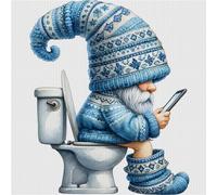 Hi-Y2Kgirls Gnome Cross Stitch Kits for Adults, Pre-Printed Stamped Gnome Toilet Full Embroidery Eco-Cotton Thread 18CT Printed Needlework Kit DIY Artwork for Adults Beginners Girls Home Wall