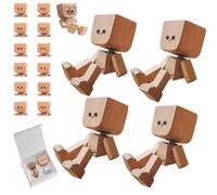 Hi-Y2Kgirls Shaking Wooden Man Figurine, Handmade Shaking Feet Wooden Doll, Funny Wood Desktop Decor Car Dashboard Ornaments, Magnetic Action For Home Car Office, Creative Gifts (A 4pcs)