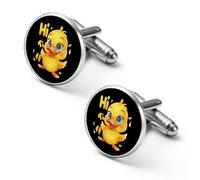 Hi Yellow Duck Cufflinks for Men Round Cuff Links Shirt Suit Button Cufflinks Jewelry for Wedding Party Business Gifts 1.7cm