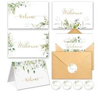 HiABNRT 25 Pack 4x6In Welcome Cards for Guests, New Employees with Envelopes, 5 Elegant Green Leaf Designs Greeting Bulk Cards for Business, New Home, Wedding, Baby Shower, Hotels, Birthday