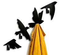 Hiacinto Bird Wall Hooks Set of 4 Robust Metal Coat Hooks Modern Decorative Hooks for Hallway Entrance Area Bathroom Kitchen Bedroom Flying Bird Design Black High Load Capacity