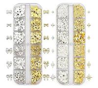 Hiacinto Nail Charms Set - 2 Boxes of 24 Designs, Various 3D Charms Nails & Nail Charms in Silver for Nail Design
