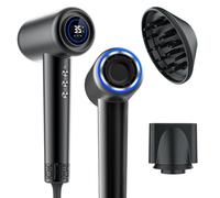 HIACINTO Professional Ionic Hair Dryer with Diffuser - Lightweight Travel Hairdryer, 180,000 RPM High Speed, Fast Drying, LED Display & Thermo-Control, Low Noise (for Women & Men)