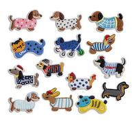 Hiacinto Vintage & Children's Iron-On Patches - Pack of 14 Dachshund Iron-On Patches Collection with Various Dachshund Patterns for Jeans, Clothing, Hat, Backpack and Textiles