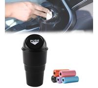HIAHXC Car Bin with Lid, Small Bin for Car, Car Trash Bin with 5 Rolls Trash Bags Can Flip-Top Design Car Rubbish Bin Cup Holder for Car, Office, Home(Black)