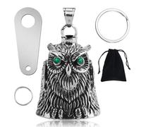 HIAHXC Owl Guardian Motorcycle Bell, Biker Good Luck Bell with Keychain, Silver Mounting Plate and Black Velvet Bag, Lucky Riding Bell & Drive Safe Pendant for Motorcycle Riders (Green)