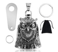 HIAHXC Owl Guardian Motorcycle Bell, Biker Good Luck Bell with Keychain, Silver Mounting Plate and Black Velvet Bag, Lucky Riding Bell & Drive Safe Pendant for Motorcycle Riders (White)