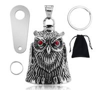 HIAHXC Owl Guardian Motorcycle Bell, Biker Good Luck Bell with Keychain, Silver Mounting Plate and Black Velvet Bag, Lucky Riding Bell & Drive Safe Pendant for Motorcycle Riders (Red)