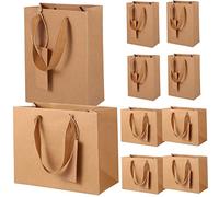 HIAKDOFT 10Pcs Kraft Paper Bags with Handles Grocery Shopping Pouches for Weddings Birthdays and Parties Durable and Easy to Store for DIY Crafts