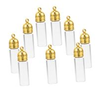 HIAKDOFT 10Pcs Small Glass Wish Bottles with Gold Acrylic Caps Mini Wishing Jars for DIY Crafts Tiny Clear Bottles with Screw Tops for Message Storage Decorative Charms and Keepsakes