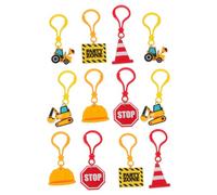 HIAKDOFT 12pcs Engineering Keychains Model Car Key Chain Birthday Keychain Building Machine Key Chains for Bulk Mini Construction Party Favor