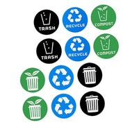 HIAKDOFT 12Pcs Recycle Trash Bin Stickers PVC Waste Sorting Decal Labels Bright Colors for Indoor Outdoor Flat Surfaces Glass Tiles Kitchen Garbage Can