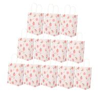 HIAKDOFT 12pcs Small Kraft Paper Bags with Handles Cute Cartoon Peach Design Sturdy Tote Party Packing Bags for Candy Treats Presents for Birthday Wedding Party Use