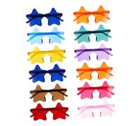 HIAKDOFT 14pcs Colorful Rimless Star Shaped Sunglasses Transparent Party Glasses for Pool Decorations Mixed Color Photo Booth Props for Adults