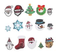 HIAKDOFT 15pcs Christmas Embroidered Sew Iron Patches with Sparkling Sequins Cute Holiday Appliques Featuring Deer Snowflake Snowman Santa DIY Craft Embellishments for Clothing Backpacks