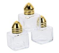 HIAKDOFT 1set Glass Salt and Pepper Shakers with Gold Caps Square Spice Jars for Kitchen Seasoning Storage Compact Salt Storage Containers for Easy Dispensing and Organization 3pcs