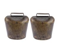 HIAKDOFT 2 Pieces Medium Iron Cattle Bells Open Mouth Design Rustic Farm Animal Hanging Bells for Livestock and Cow Decorations