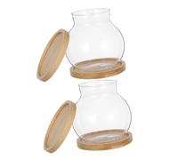 HIAKDOFT 2 Set Small Hydroponic Glass Fish Bowls with Bamboo Cushion Cork Lid Flower Holders for Desktop Planting Betta Fish Tanks and Terrarium Vases Decorative Home Office Garden