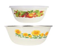 HIAKDOFT 2 Sets Enamel Food Bowls with Lids Thickened Chinese Style Serving Bowls for Soup Salad Noodles Pasta Rice Smooth Surface Easy Clean Household Kitchen Containers