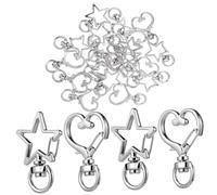 HIAKDOFT 20 Pcs Silver Metal Swivel Lobster Clasps with Heart and Star Shapes Spring Loaded Keychain Clips for Jewelry Making Backpack Accessories DIY Craft Buckle Replacements