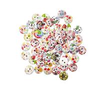 HIAKDOFT 200 Pcs Mixed Color Round Wooden Buttons with Flower Print Crafting Accessories for Sewing Knitting Scrapbooking and DIY Needlework Projects