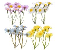 HIAKDOFT 20pcs Mini Artificial Daisy Flowers with Stems Fade Resistant Faux Daisies in White Yellow Blue Purple for Dollhouse Garden Vase Home Decor Silk Simulation Blooms