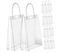 HIAKDOFT 25pcs Clear Wrapping Bags with Comfortable Handles Reusable Transparent Tote Bags for Goodies Parties and Events Vertical Design