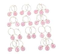 HIAKDOFT 26pcs Alphabet Wine Charms with Replaceable Cup Markers Pink Letter Drink Identifiers for Party Glasses Easy to Install Wine Glass Tags for Banquets and Family Gatherings