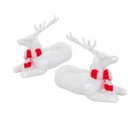 HIAKDOFT 2pcs Acrylic Christmas Reindeer Statues Holiday Elk Figurines with Scarf Miniature Deer Ornaments for Festive Tabletop Centerpiece Decorations