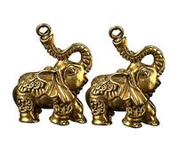 HIAKDOFT 2pcs Antique Style Brass Elephant Charms Indoor Desktop Decor Key Accessories Compact Solid Brass Statues for Office and Home Ornament Gift