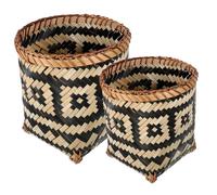 HIAKDOFT 2Pcs Bamboo Woven Wastebasket Versatile Decorative Trash Can for Living and Bathroom Lightweight Storage Basket for Paper Scraps and Small Household Items Easy to Clean