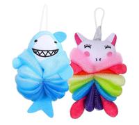 HIAKDOFT 2pcs Bath Sponge Cute Cartoon Shark Unicorn Exfoliating Shower Loofah Body Wash Puff for Gentle Cleansing and Relaxing Bubble Bath