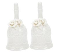 HIAKDOFT 2pcs Ceramic Handheld Service Bells with Ergonomic Handle for Christmas Wedding Receptions and Restaurant Use Decorative Porcelain Call Bells for Festive Celebrations and Parties