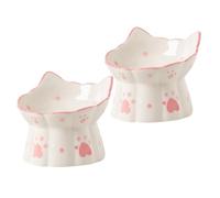HIAKDOFT 2pcs Elevated Ceramic Cat Bowl with Tilted Neck Design Anti-spill Pet Feeding Dish for Cats Indoor Use Clean Raised Water and Food Feeder