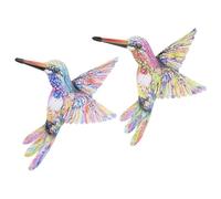 HIAKDOFT 2pcs Handcrafted Metal Hummingbird Wall Art Decor Colorful Flying Bird Ornaments for Garden Patio Balcony Wrought Iron Outdoor Hanging Decorations Symbolic Fortune Design Large