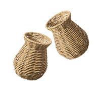 HIAKDOFT 2pcs Handwoven Rattan Vase Rustic Farmhouse Decorative Flower Holders for Home Living Bedroom Kitchen Indoor Natural Accent