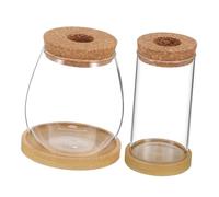 HIAKDOFT 2pcs Hydroponic Glass Plant Pots with Cork Lid and Tray Borosilicate Terrarium Vases for Indoor Water Propagation Transparent Small Planters for Root Display and Surface Protection