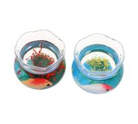 HIAKDOFT 2pcs Miniature Dollhouse Fish Tank Accessories Realistic Goldfish Bowl Ornaments with Yellow Red Aquatic Plants for Garden Scene Decoration