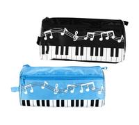 HIAKDOFT 2pcs Music Note Pencil Bag and Piano Pattern Pen Pouch for Students, Large Capacity Double-Layer Stationery Storage, Black and Light Blue, School Supplies for Boys and Girls
