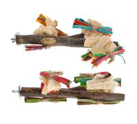 HIAKDOFT 2PCS Natural Wood Parrot Stand Branch Perches Loofah and Bark for Cage Resting, Suitable for Budgies, Macaws Cockatoos Bird Play and Chewing