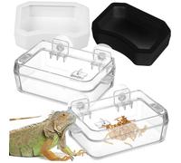 HIAKDOFT 2pcs Reptile Feeding and Water Dish Set with Escape-proof Feeder Bowls, Small Size and Black-white Basins, Suitable for Chameleons and Lizards