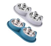 HIAKDOFT 2pcs Spill Raised Pet Bowls with Non-slip Base Stainless Steel Food and Water Dishes for Small Dogs and Cats Frog-shaped Anti-ant Feeding Station Grey
