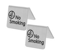 HIAKDOFT 2pcs Stainless Steel Double Sided No Smoking Table Sign with Reserved Notice for Hotels Restaurants Offices Hospitals Stylish Modern Design for Visibility