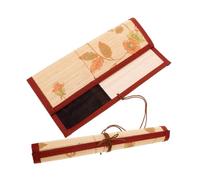 HIAKDOFT 2pcs Vintage Bamboo Calligraphy Brush Holder Up Case Handmade Canvas Pencil Wrap for Beginner Artists Portable Painting Accessories Organizer for Travel and Classroom