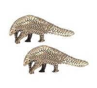 HIAKDOFT 2pcs Vintage Brass Pangolin Ornament Solid Desk Figurines Symbolizing Luck and Prosperity Sturdy Small Desktop Sculpture for Rustic Office Home Decor