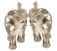 HIAKDOFT 2pcs Vintage Style Resin Elephant Figurines Small European Home Decor Statues for Indoor Garden Ornament Feng Shui Lucky Elephant Planters