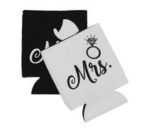 HIAKDOFT 2pcs Wedding Beer Can Sleeves Mr and Mrs Can Cooler Sleeves Reusable Neoprene Insulators for Cold Drink White and Black Beer Covers for Engagement Party