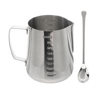 HIAKDOFT 304 Stainless Steel Frothing Pitcher Set 900ml with Measurement Scale and 19cm Stirring Spoon, Coffee Milk Frother Jug for Latte Art and Wax Melting, 2pcs